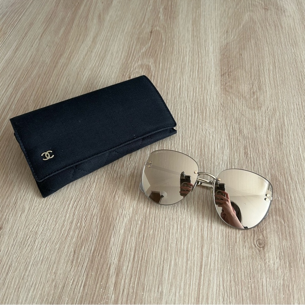 Chanel Silver Pilot Aviator Sunglasses with Case